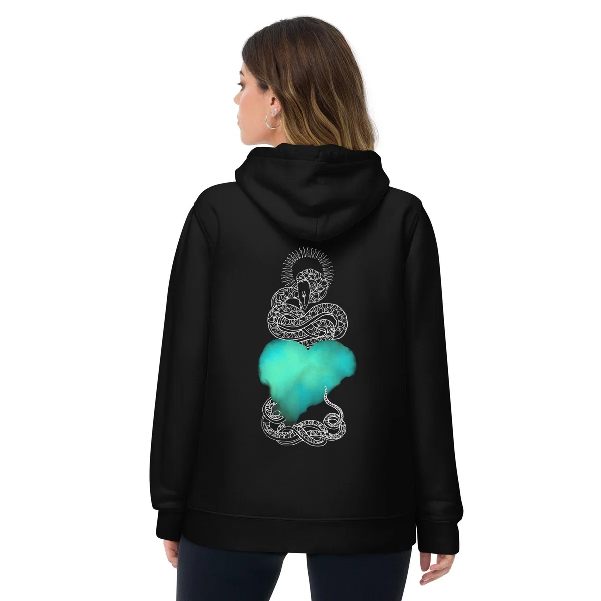 Black Blue Heart Eternal Love Snake Back Graphic Print Unisex Essential Eco Mystical Hoodie | Extra Large | Formula S7 – image 12