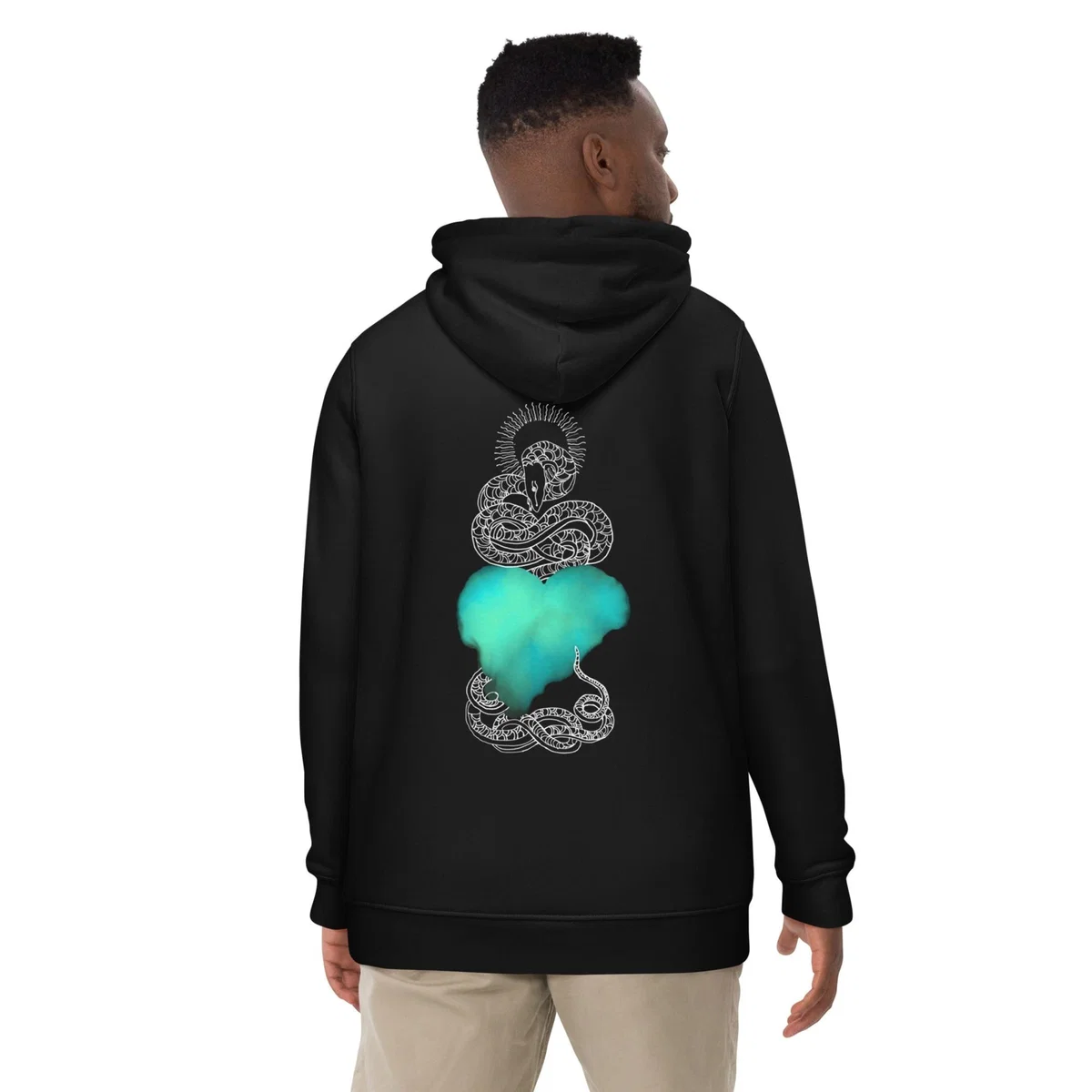 Black Blue Heart Eternal Love Snake Back Graphic Print Unisex Essential Eco Mystical Hoodie | Extra Large | Formula S7 – image 13