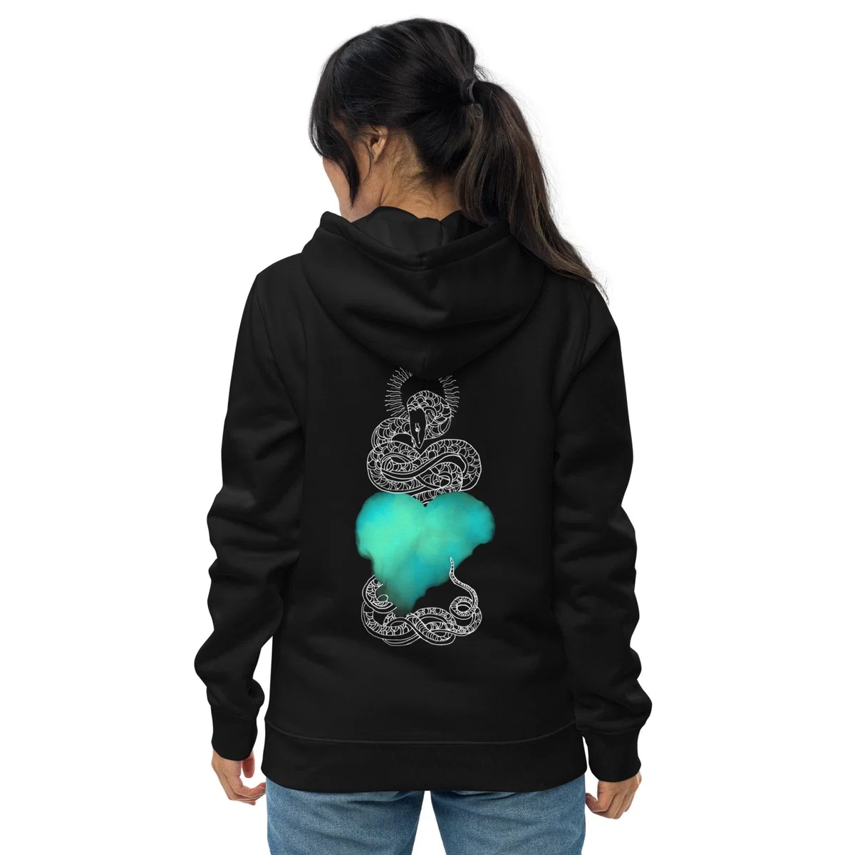 Black Blue Heart Eternal Love Snake Back Graphic Print Unisex Essential Eco Mystical Hoodie | Extra Large | Formula S7 – image 5