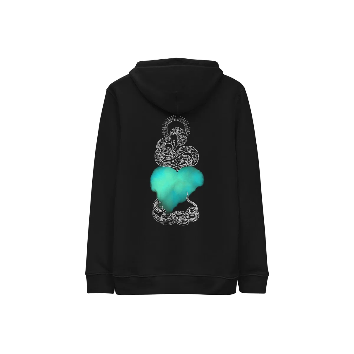 Black Blue Heart Eternal Love Snake Back Graphic Print Unisex Essential Eco Mystical Hoodie | Extra Large | Formula S7 – image 1