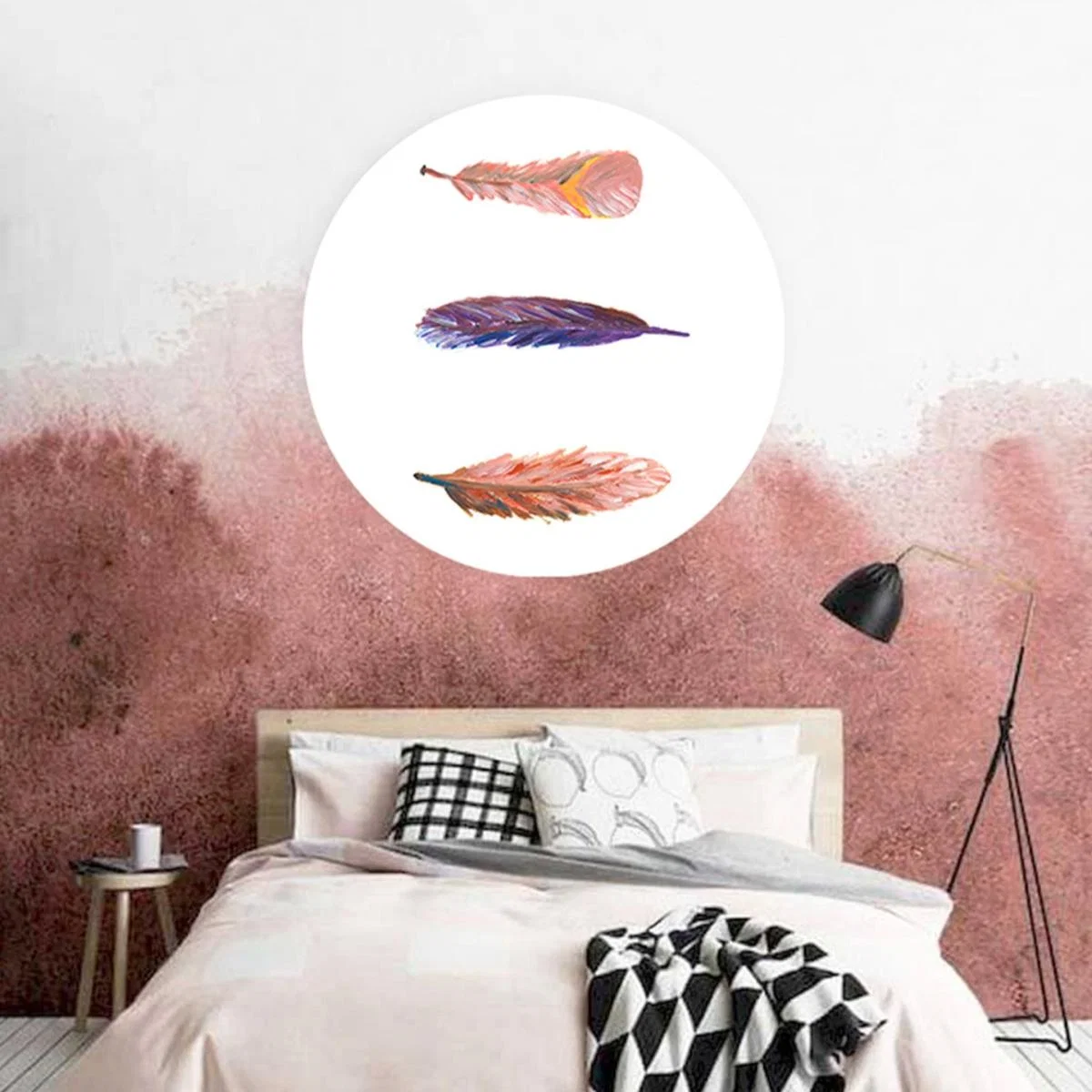 Pink / Purple Circle Wall Sticker Swirled Feathers Catchii – image 2