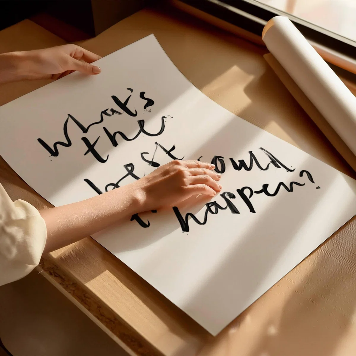 Black / White What's The Best That Could Happen? Hand Painted Art Print - A2 | Natalie Cass Art – image 2