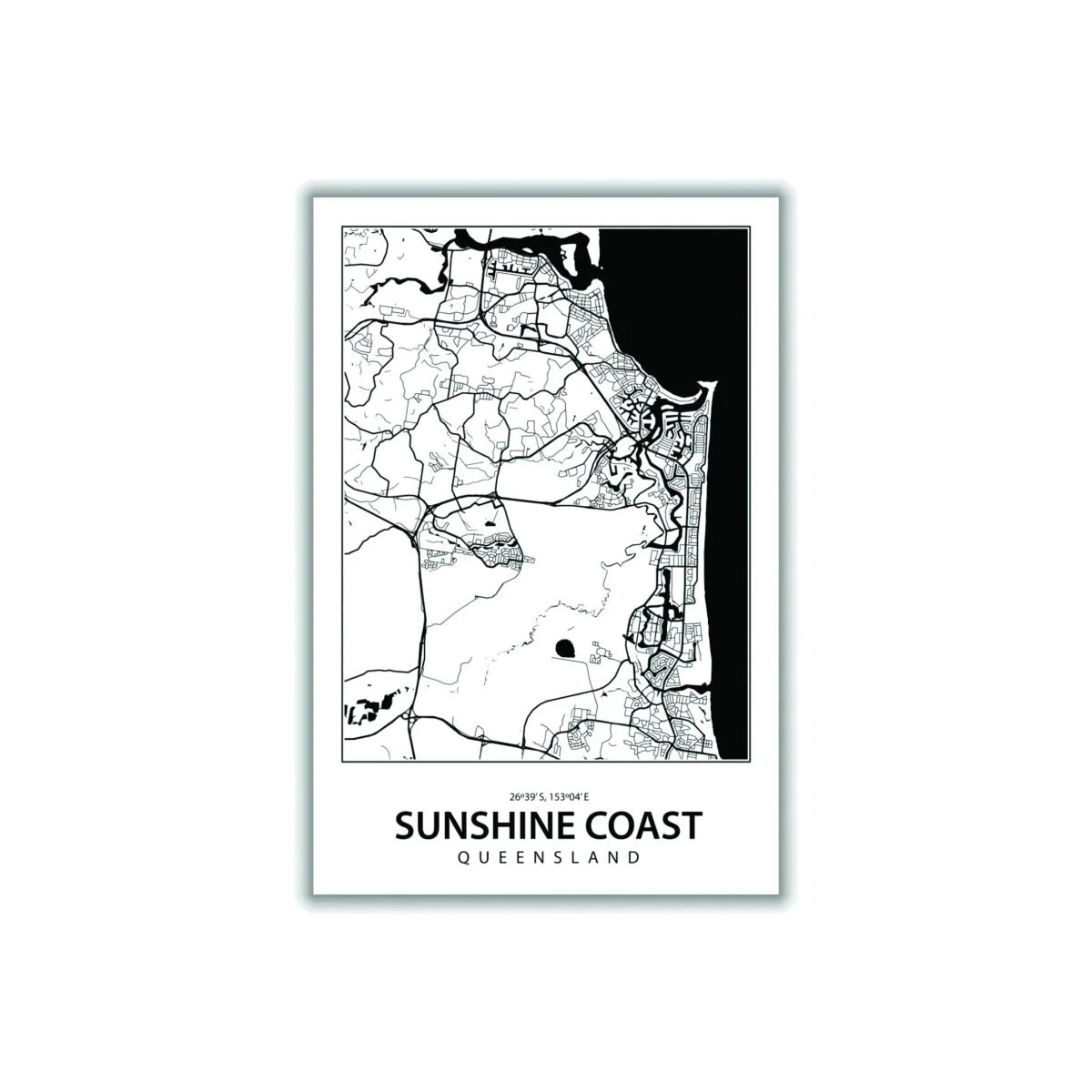 Black Map Of Sunshine Coast Medium Stanley Print House – image 1