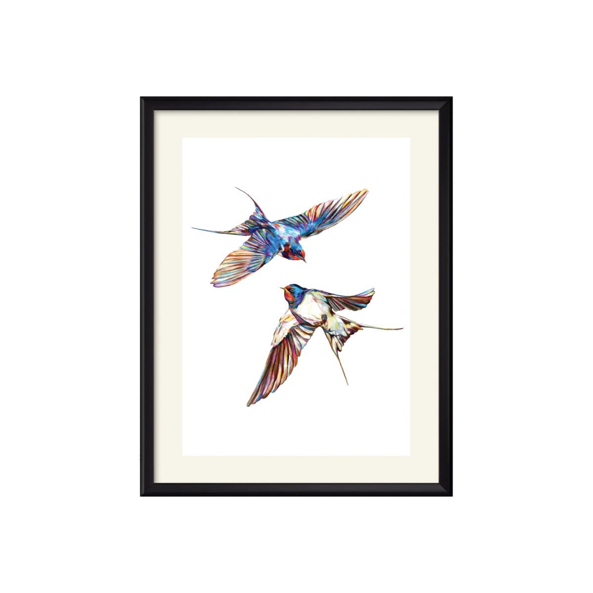 Neutrals / Blue / Brown Swallows Fine Art Print Claudine O'sullivan Illustration & Design