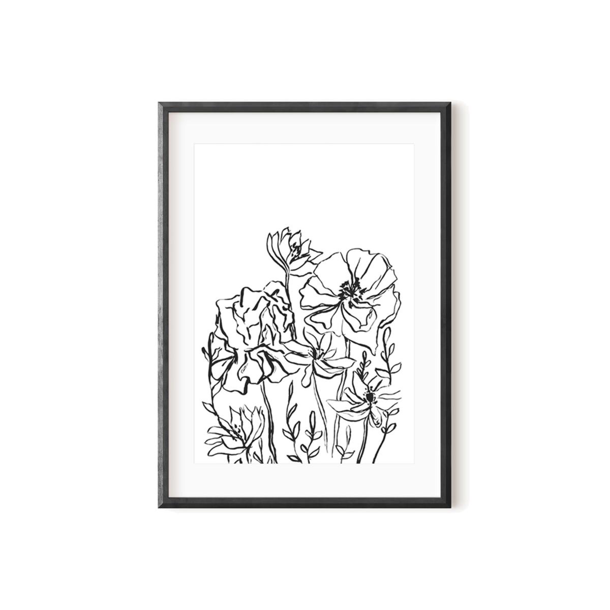 Black / White The Flower Garden Black Ink Drawing Print A3 297 X 420Mm Emily M Art & Design – image 1