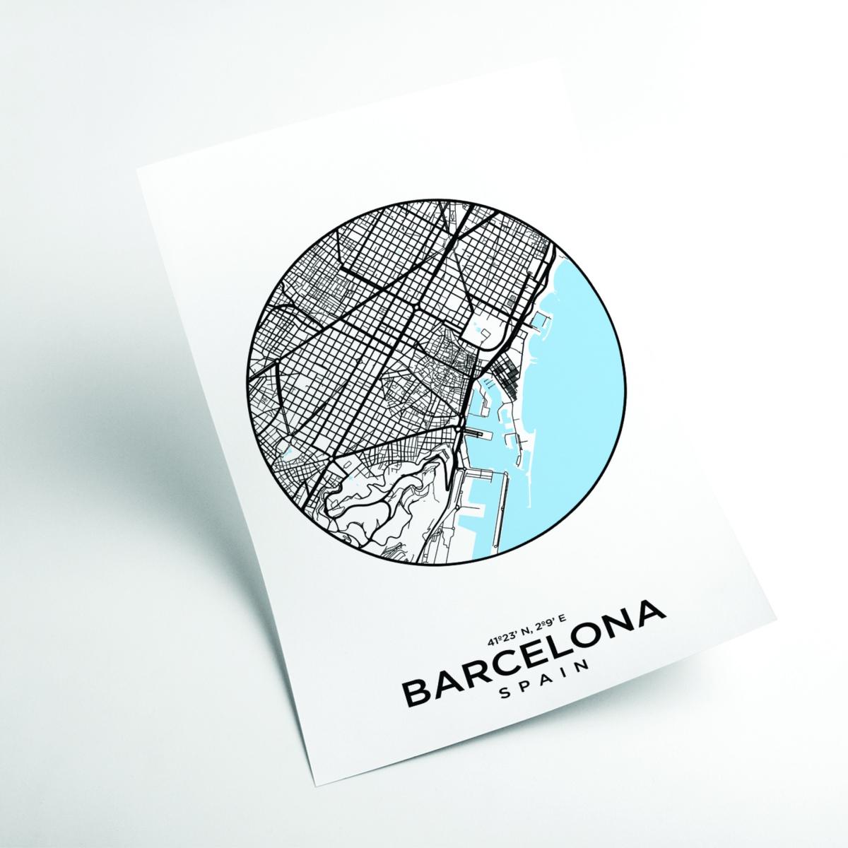 Blue Map Of Barcelona A3 297 X 420Mm Stanley Print House – image 2