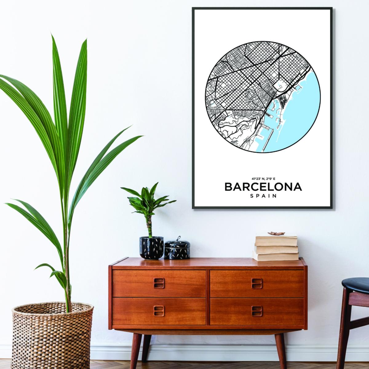 Blue Map Of Barcelona A3 297 X 420Mm Stanley Print House – image 3