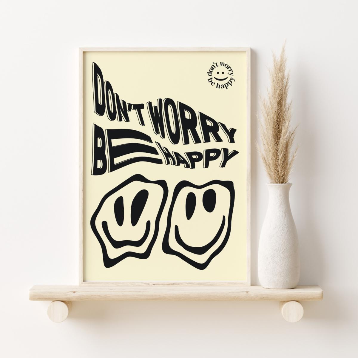 Black Don't Worry Be Happy Cream A3 Print Sofe Store – image 2