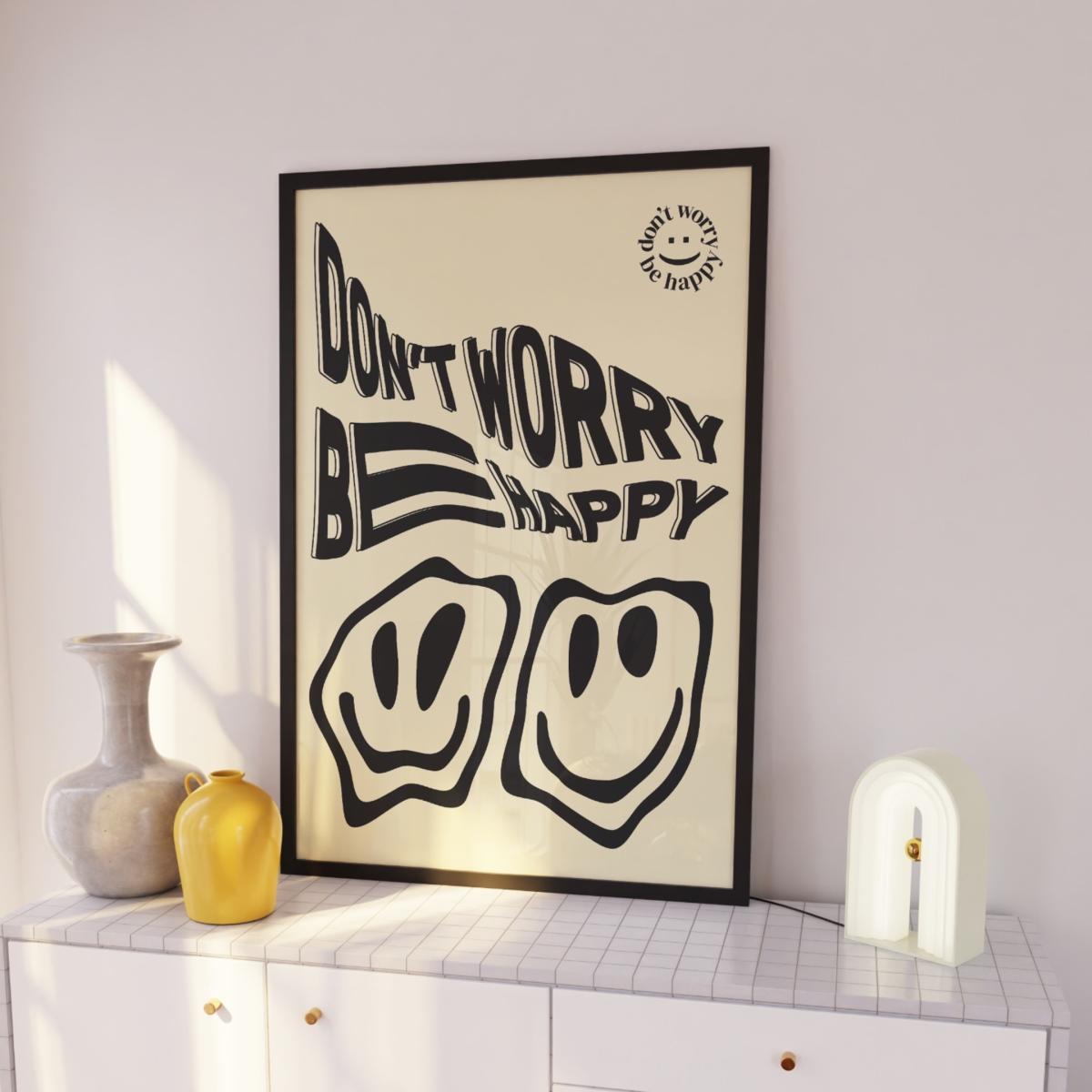 Black Don't Worry Be Happy Cream A3 Print Sofe Store – image 3
