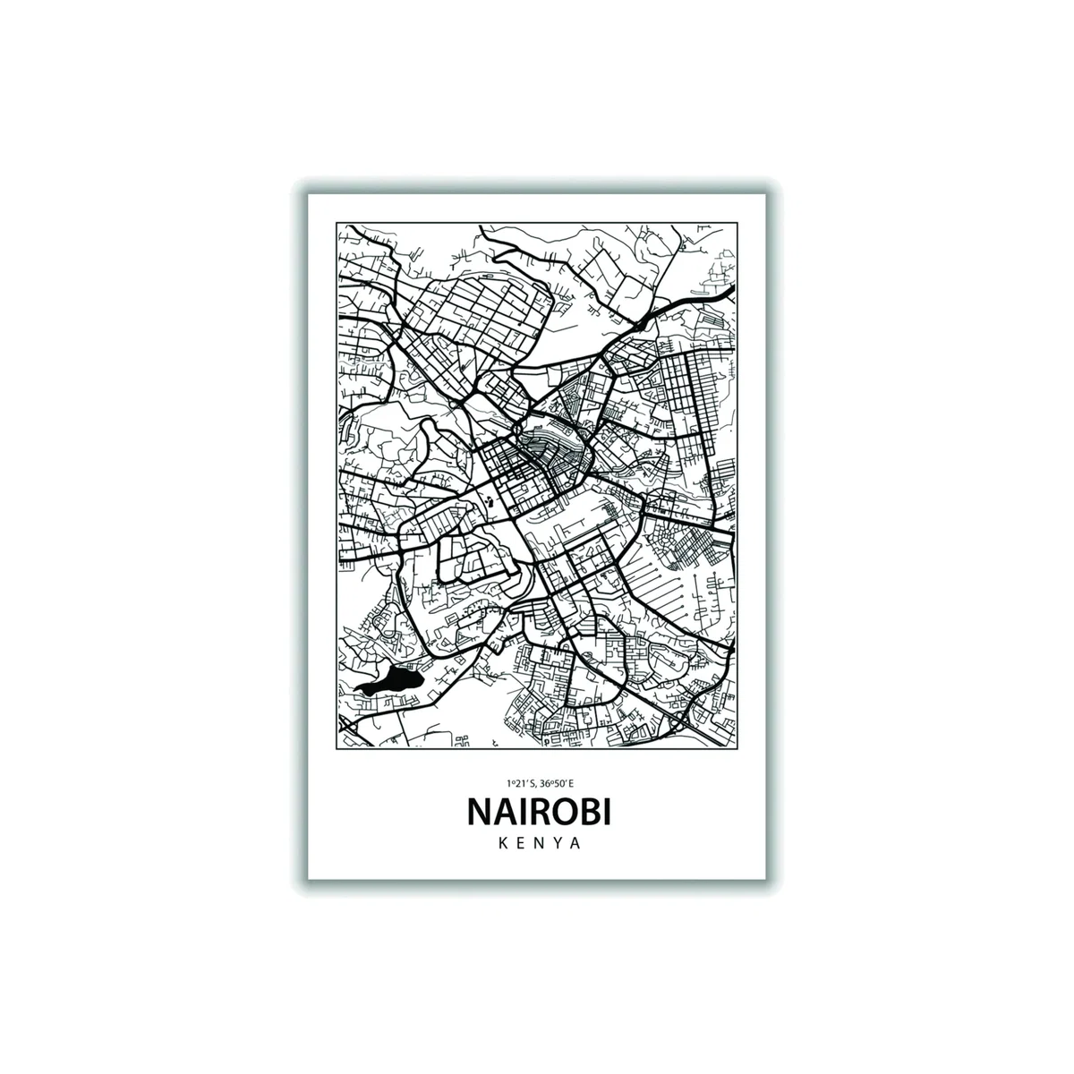 Black Map Of Nairobi A3 297 X 420Mm Stanley Print House – image 1