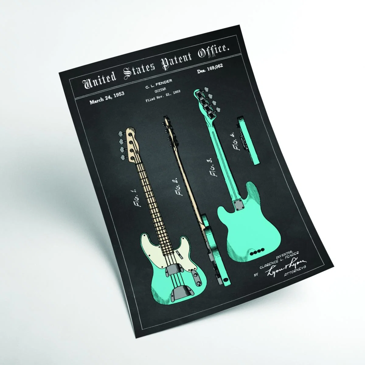 Blue Fender Bass Guitar Patent A4 210 X 297Mm Stanley Print House – image 2