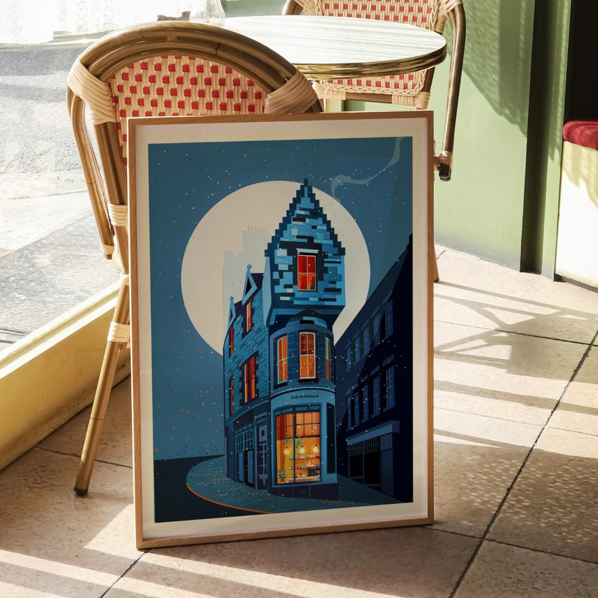 Snowfall At The Corner Cafe Art Print | A3 | 297 X 420Mm | Eye for London Prints – image 4
