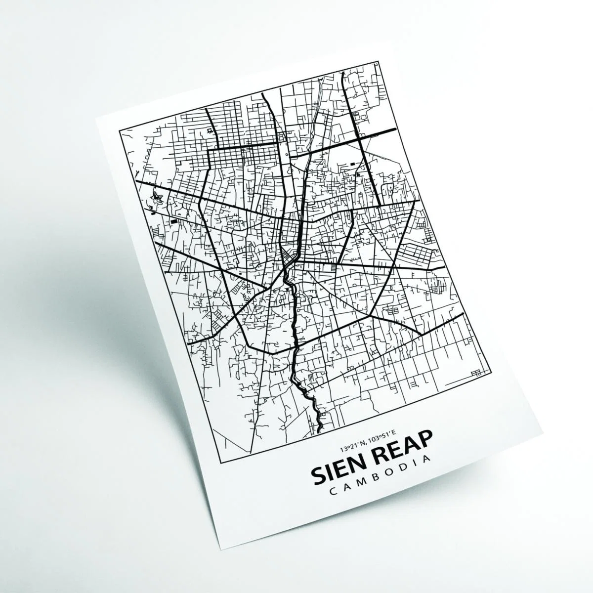Black Map Of Sien Reap Cambodia A1 594 X 841Mm Stanley Print House – image 2