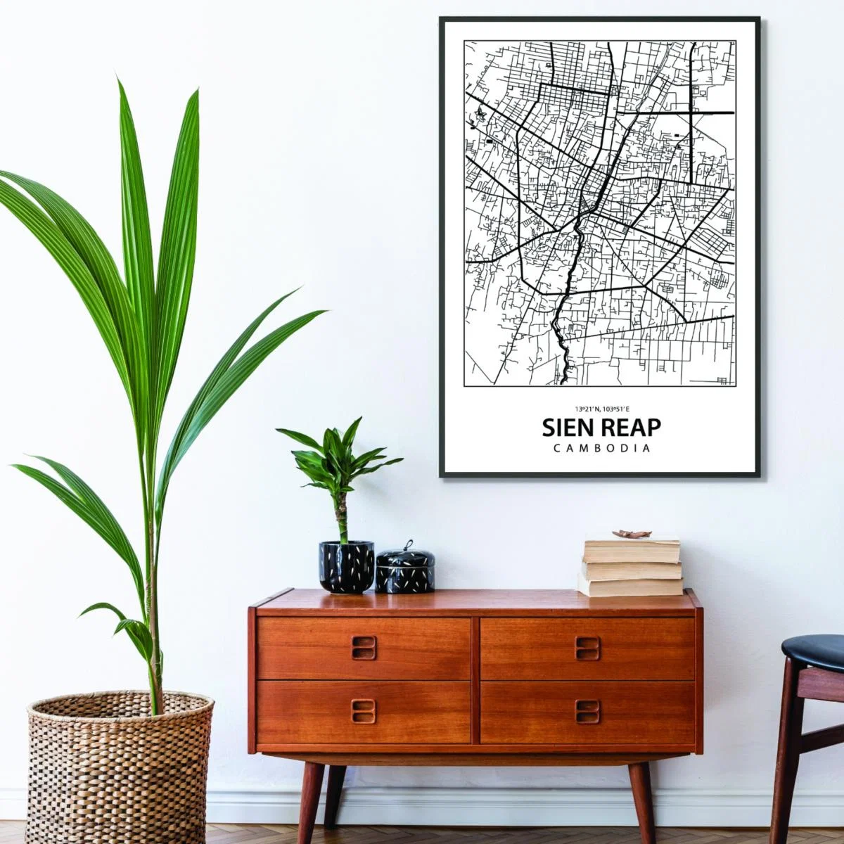Black Map Of Sien Reap Cambodia A1 594 X 841Mm Stanley Print House – image 3