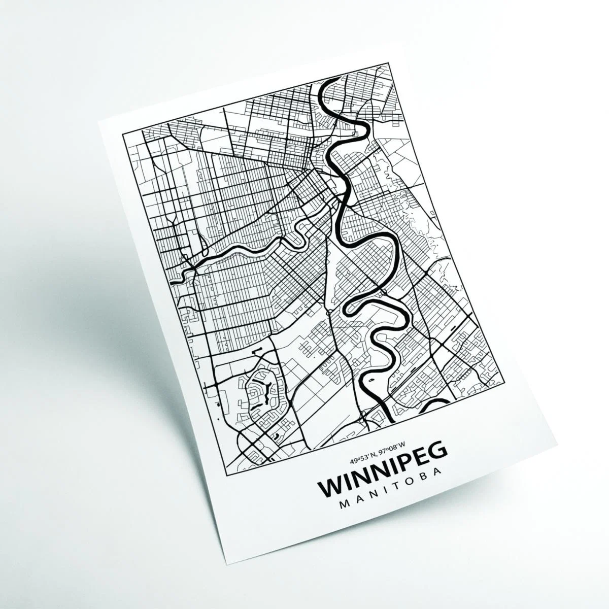 Black Map Of Winnipeg Canada Small Stanley Print House – image 2