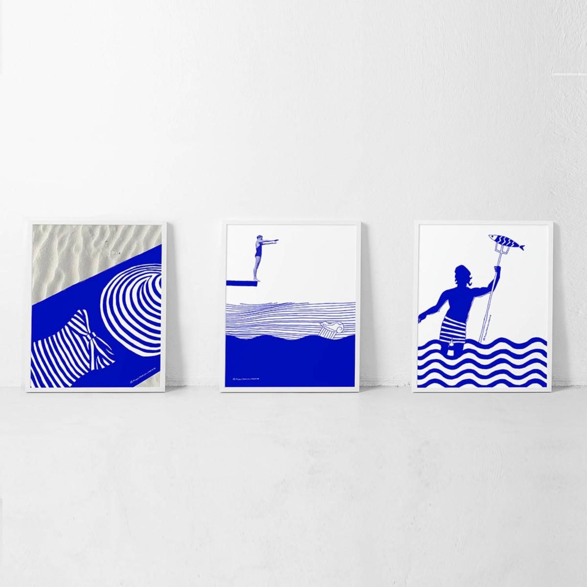 Blue / White Diving For Atlantis: Island Hopping, Nautical Art Print Awol – image 6