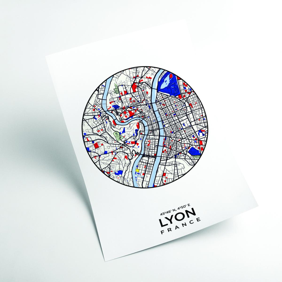 Black Map Of Lyon France 1 A4 210 X 297Mm Stanley Print House – image 2
