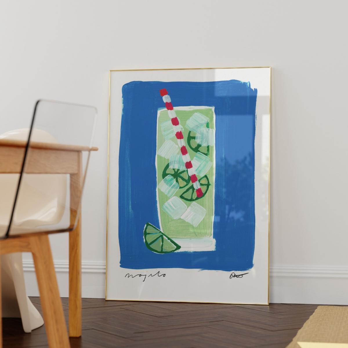 Blue Mojito Hand Painted Art Print - A2 | Natalie Cass Art – image 2