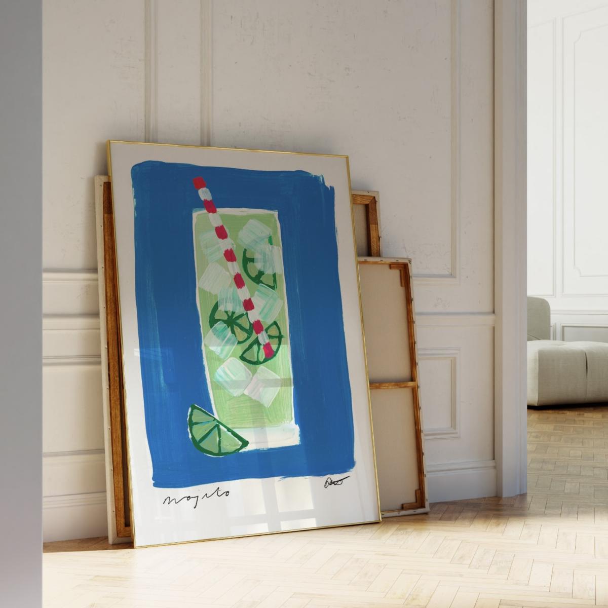 Blue Mojito Hand Painted Art Print - A2 | Natalie Cass Art – image 3