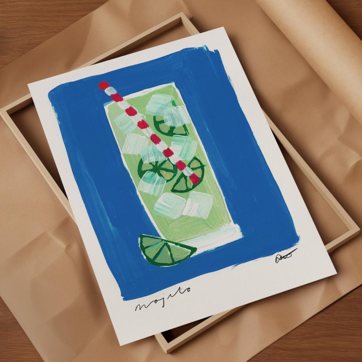 Blue Mojito Hand Painted Art Print - A2 | Natalie Cass Art – image 4