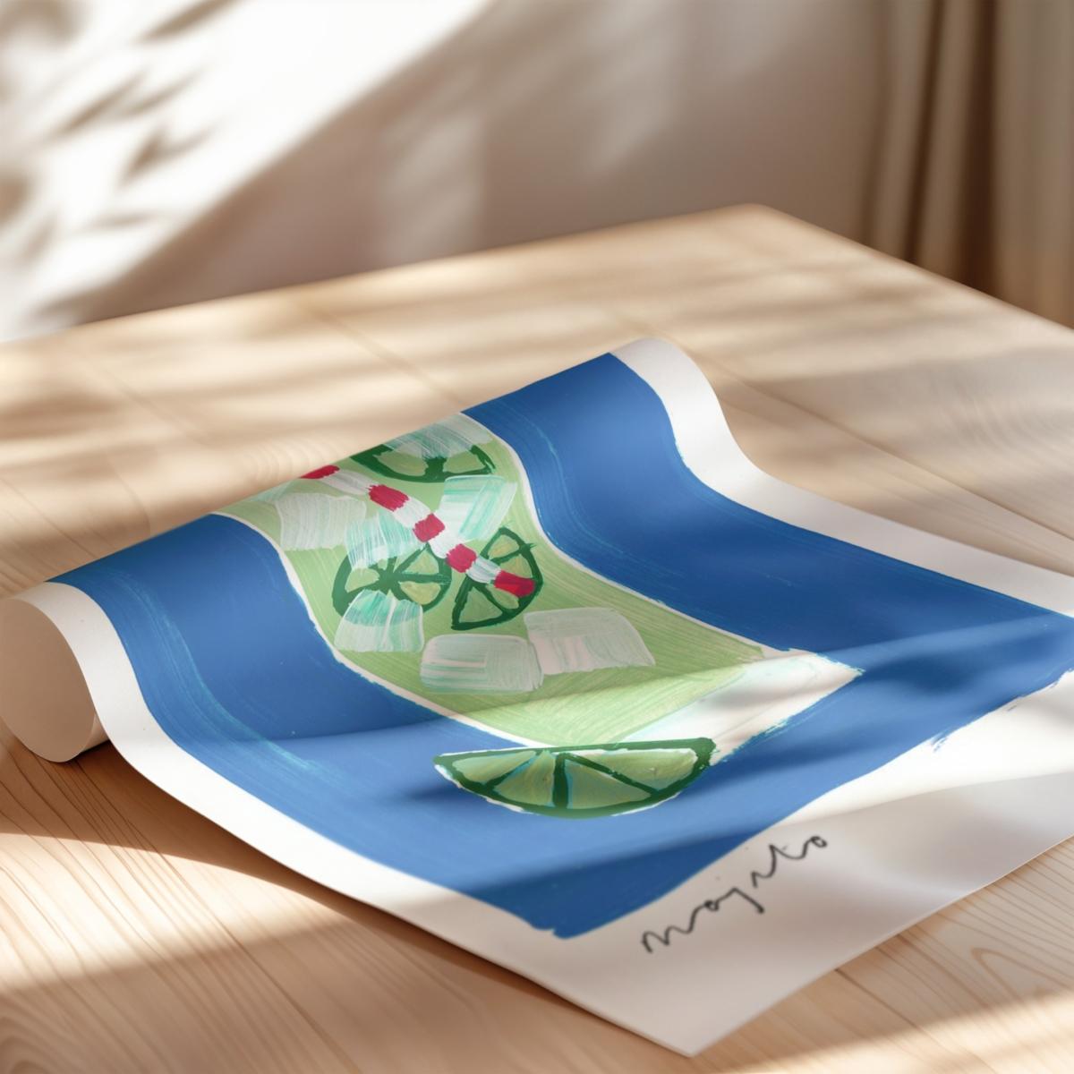 Blue Mojito Hand Painted Art Print - A2 | Natalie Cass Art – image 5