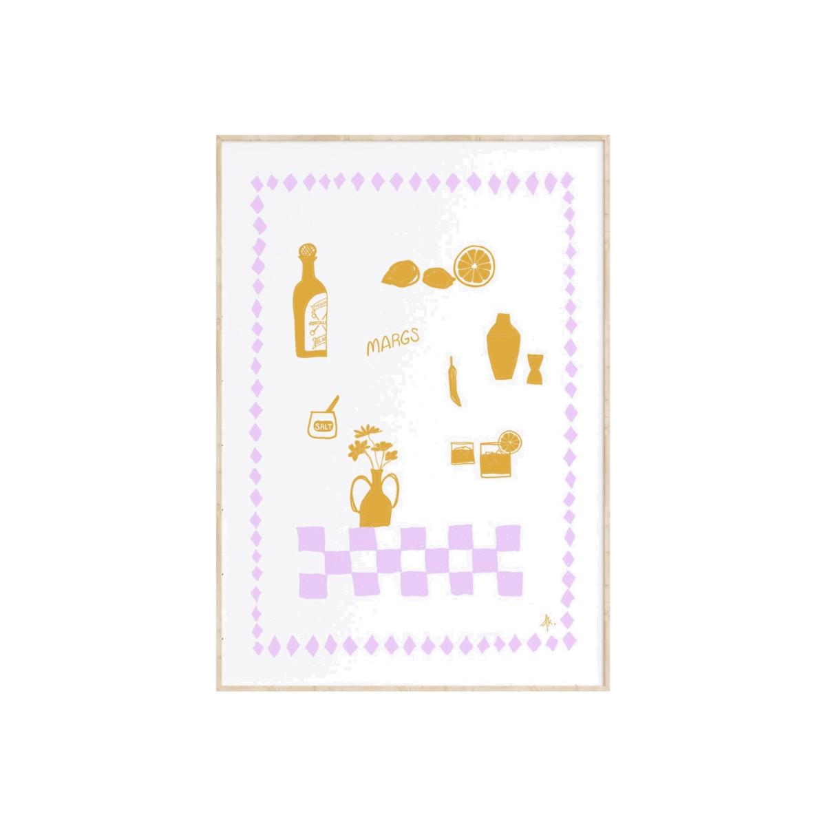 Pink / Purple Camellia Pickle Margs Art Print Golden And Purple A4 210 X 297Mm – image 1