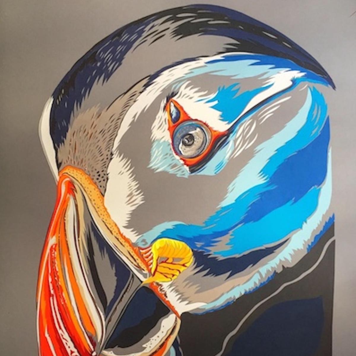 Blue Mr Puffin Original Paper Cut Artwork Chloe Croft London Limited – image 4