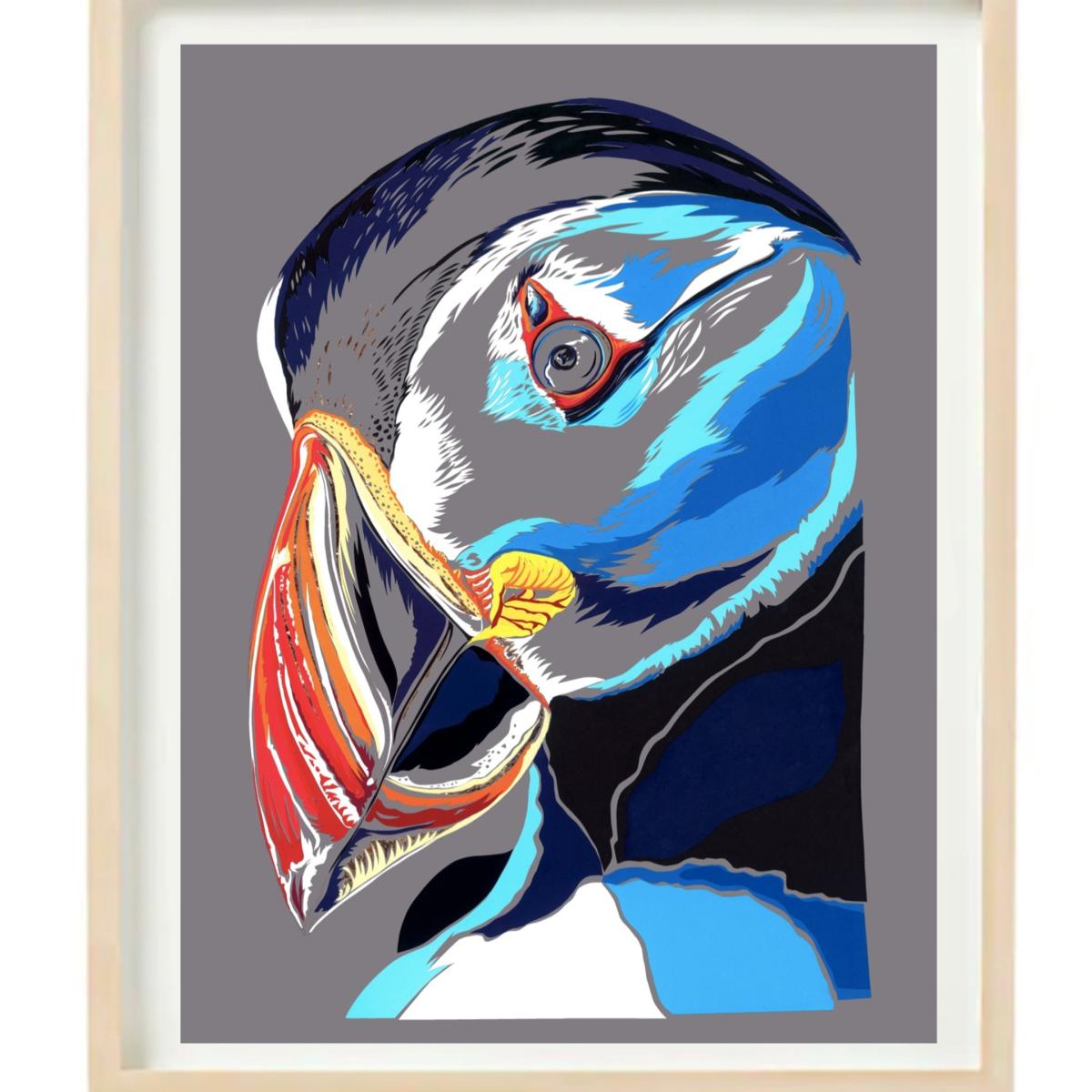 Blue Mr Puffin Original Paper Cut Artwork Chloe Croft London Limited – image 5