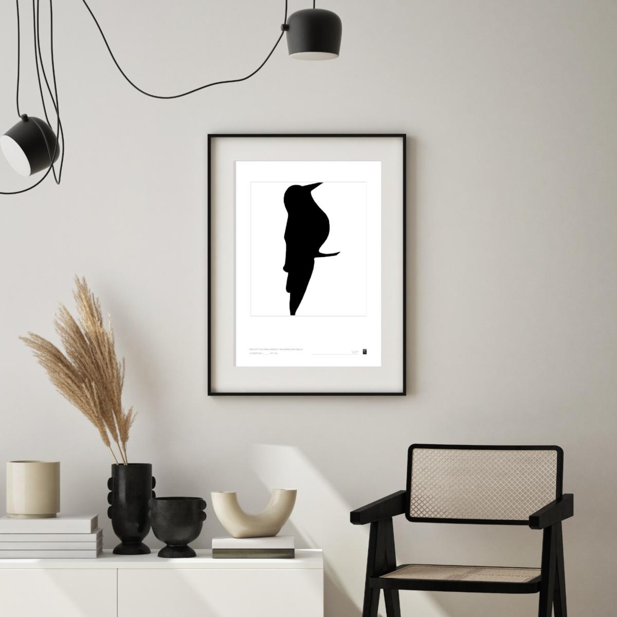 Black / White Abstract Bird Series - Woodpecker Smile - Black Curiosity Snug – image 2