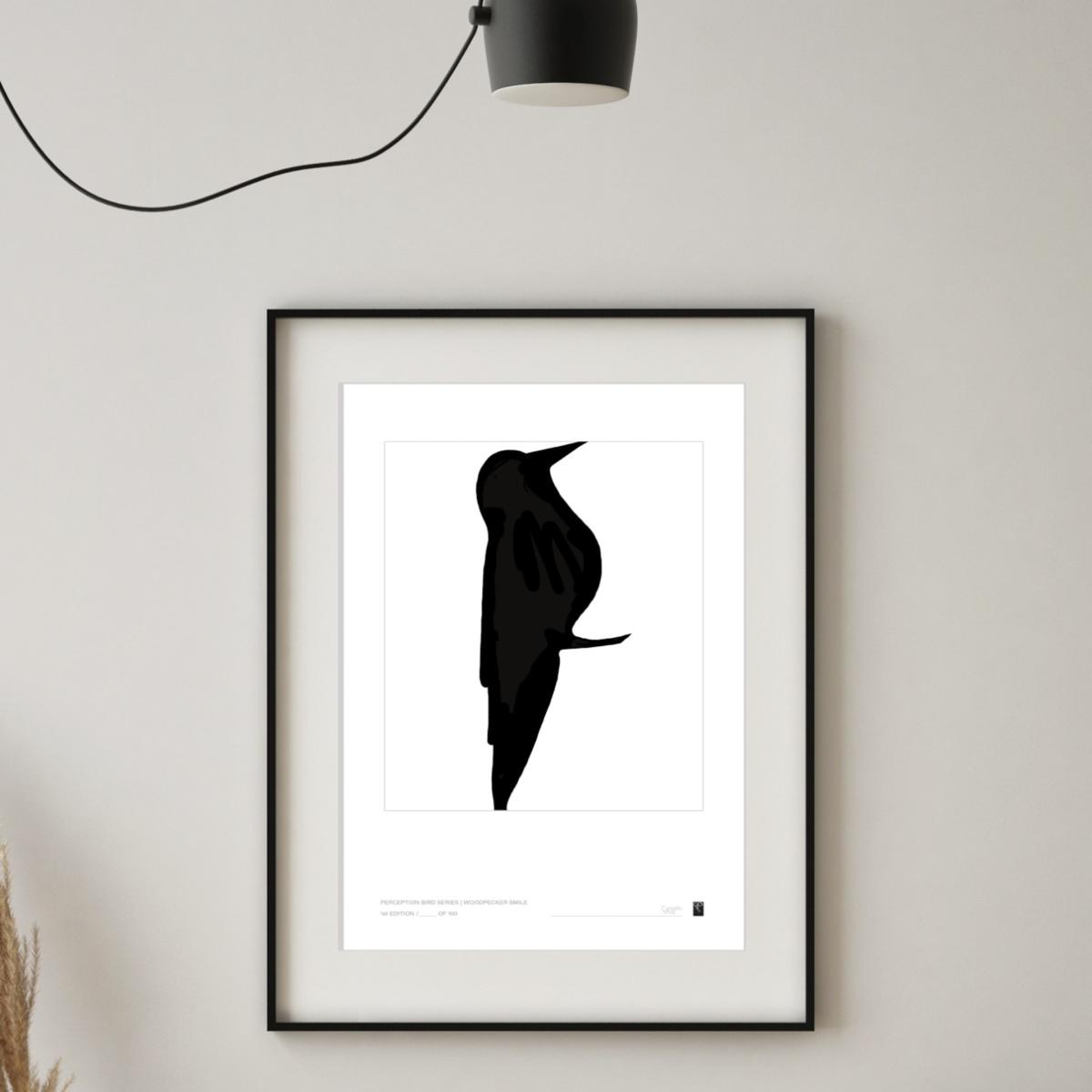 Black / White Abstract Bird Series - Woodpecker Smile - Black Curiosity Snug – image 3