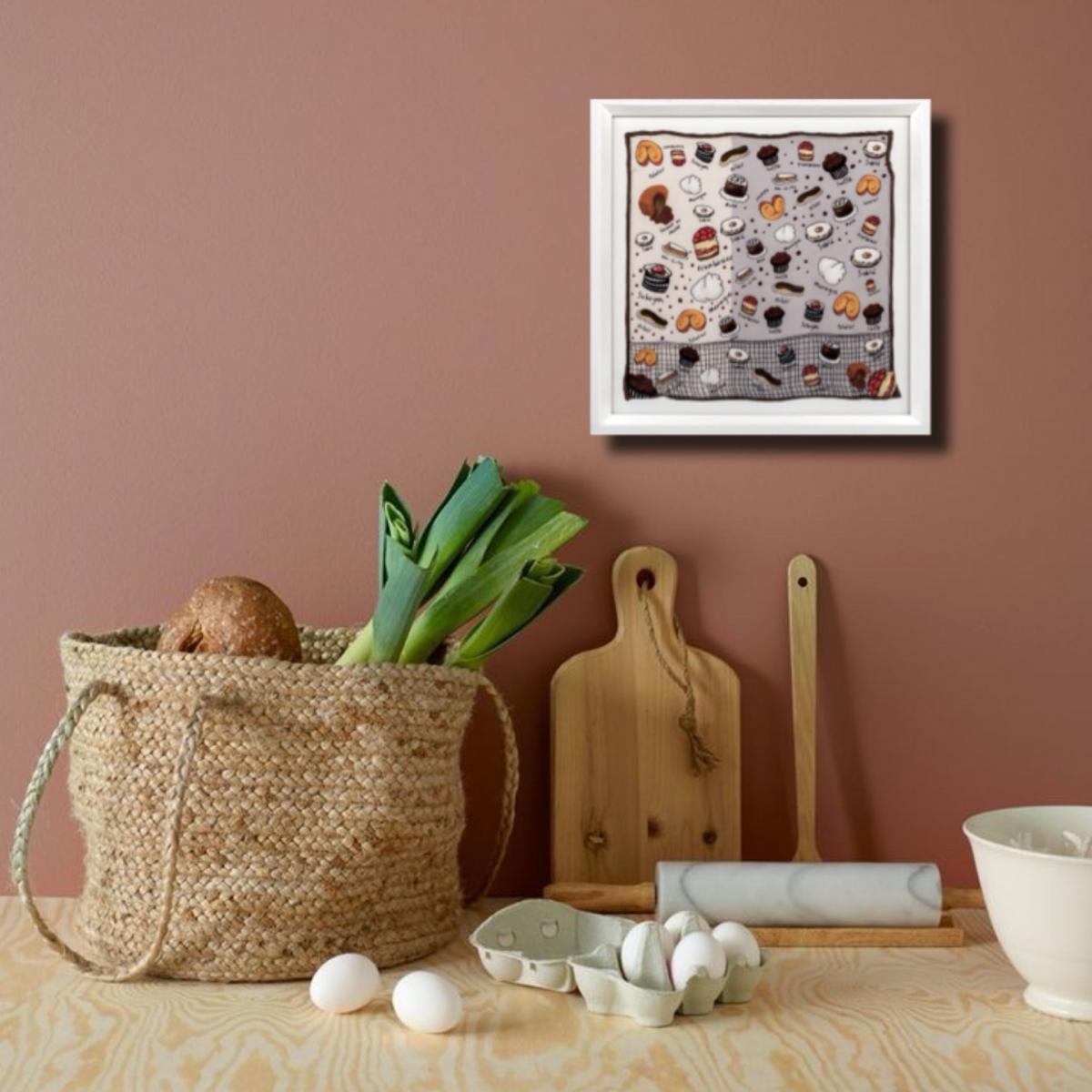 Brown Silk Art Print French Desserts One Size Un Poco – image 2