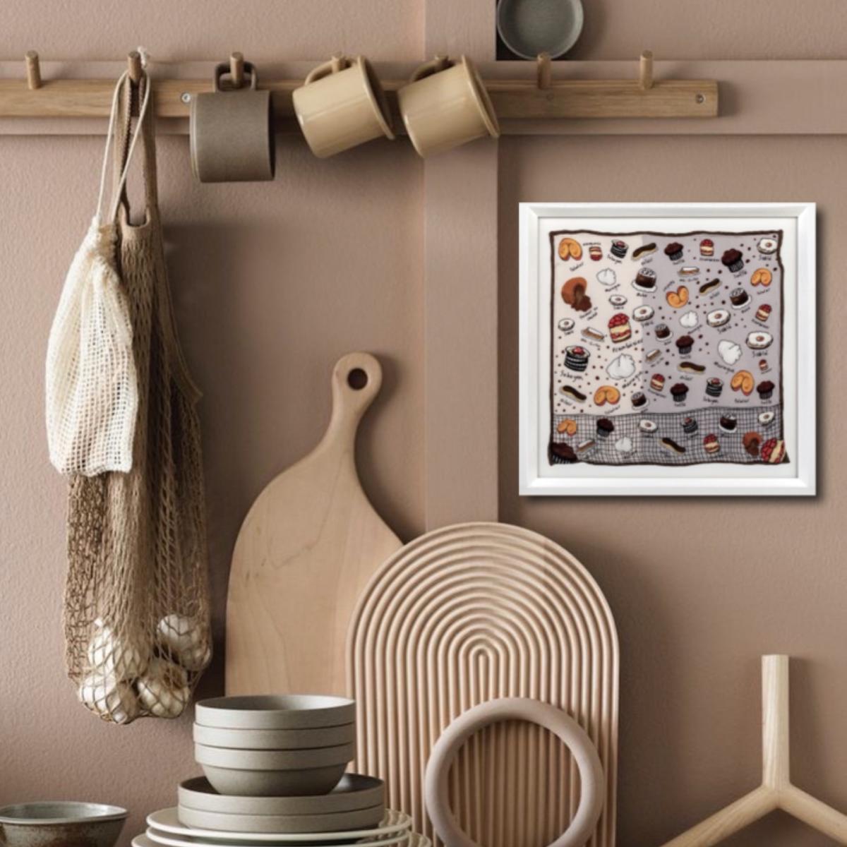 Brown Silk Art Print French Desserts One Size Un Poco – image 4