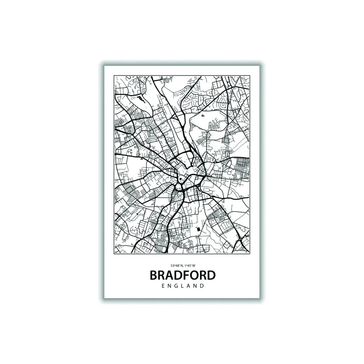 Black Map Of Bradfod A2 420 X 594Mm Stanley Print House – image 1
