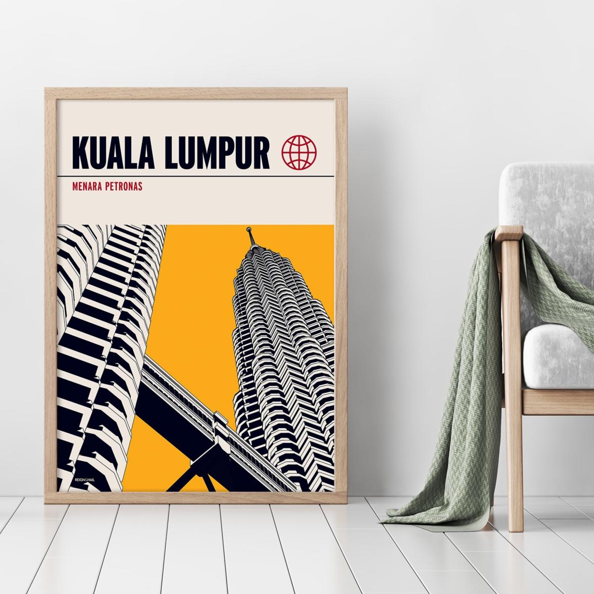 Kuala Lumpur Petronas Towers Modernist Architectural Travel Poster A1 594 X 841Mm Reign & Hail – image 3