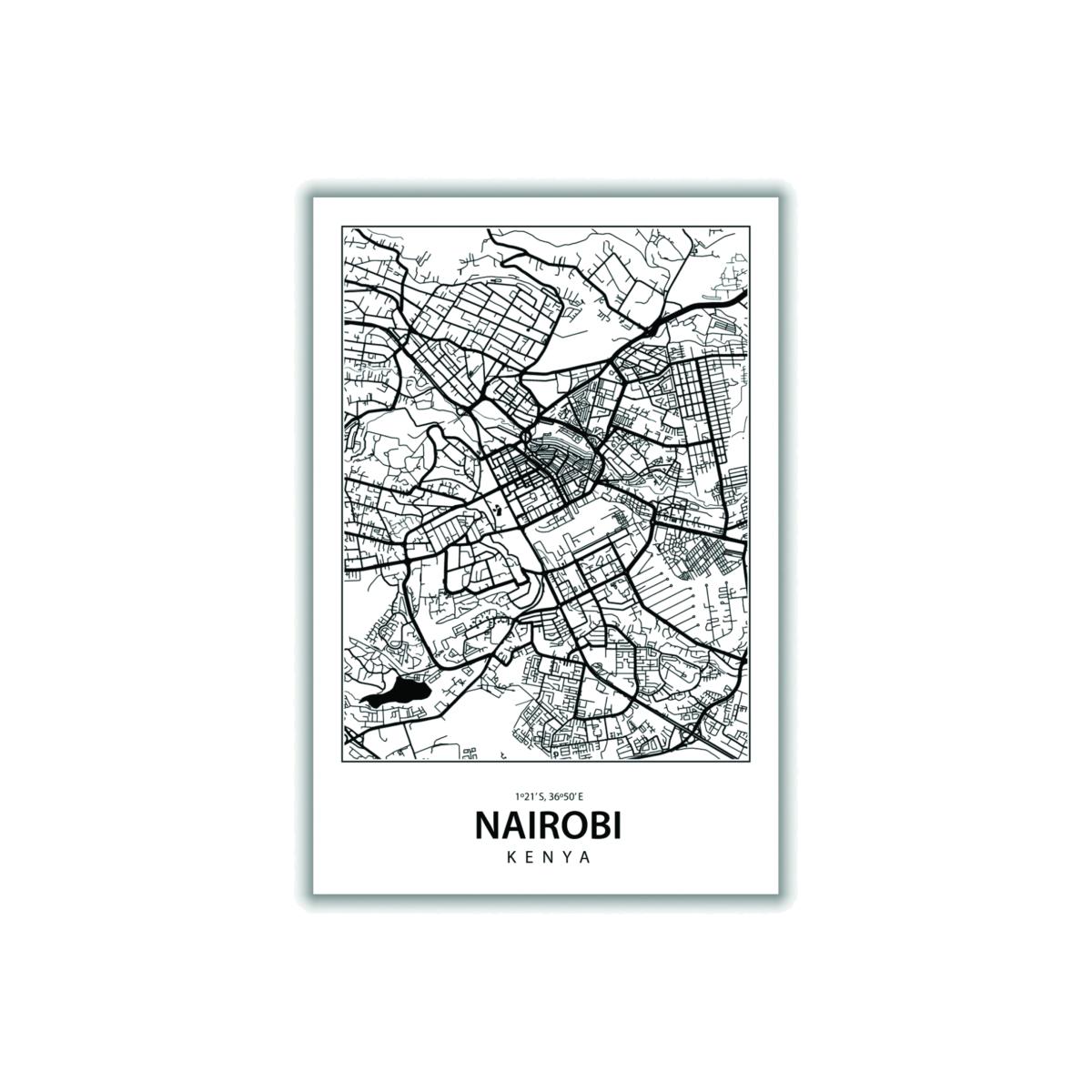 Black Map Of Nairobi A2 420 X 594Mm Stanley Print House – image 1