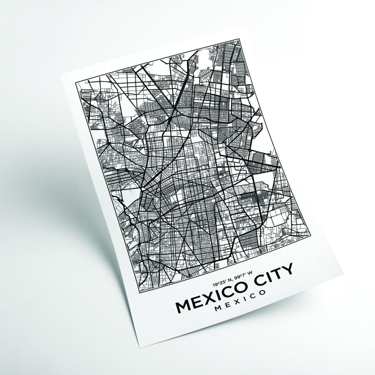 Black Map Of Mexico City Mexico A2 420 X 594Mm Stanley Print House – image 2