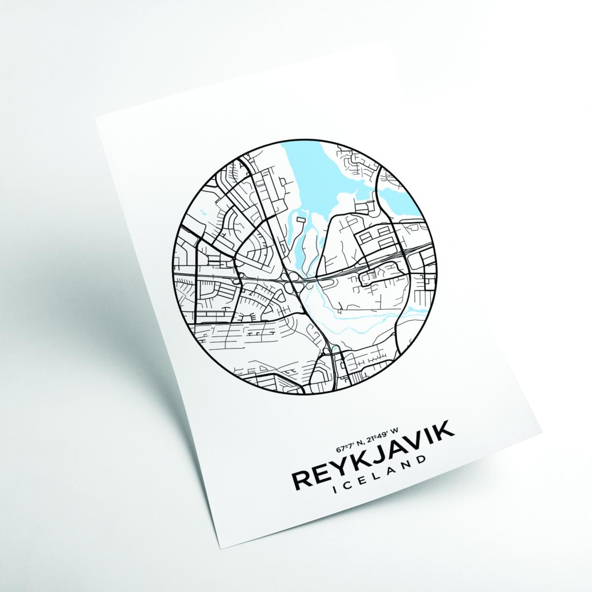 Blue Map Of Reykjavik A3 297 X 420Mm Stanley Print House – image 2