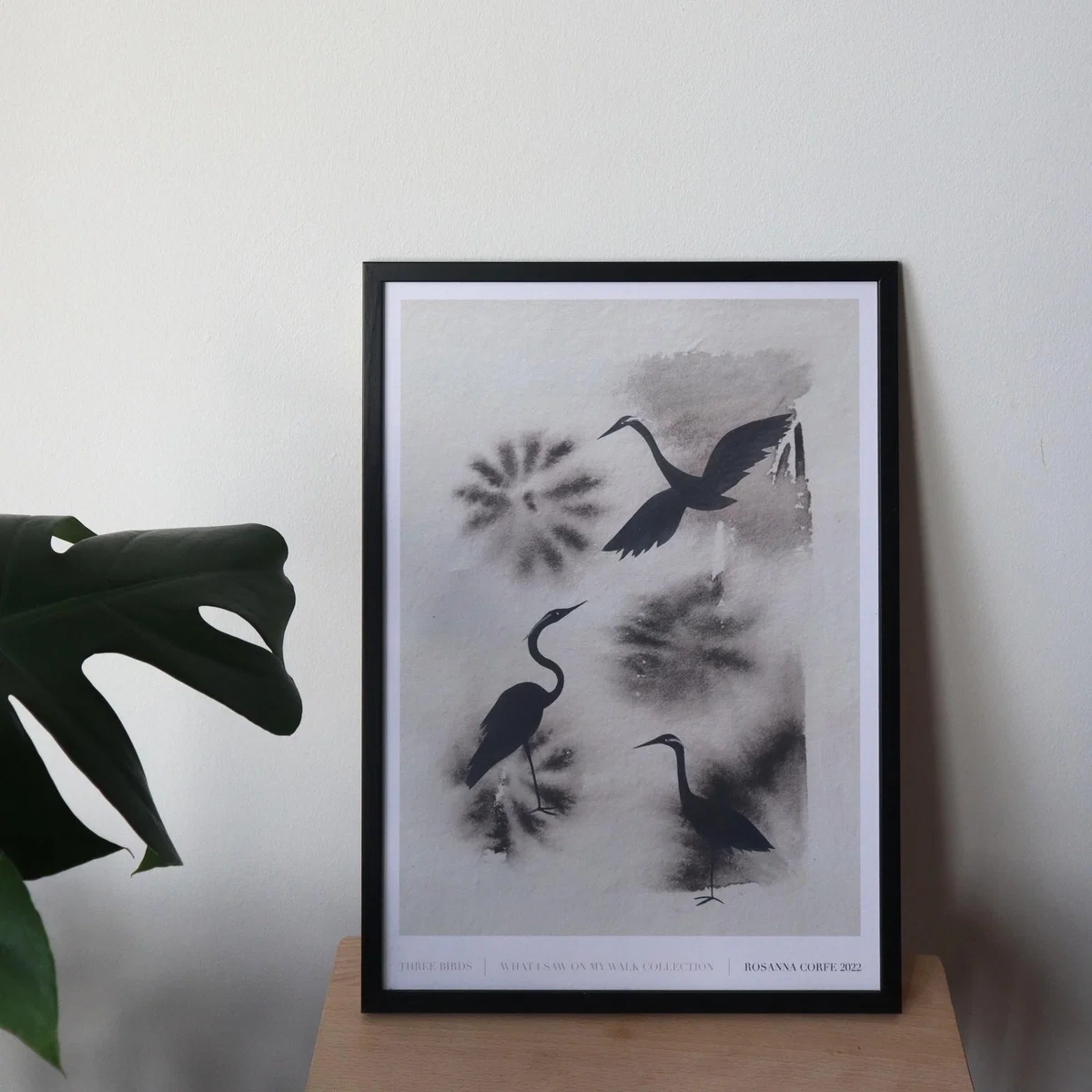 Grey / White / Black A3 - 'Three Birds' Neutral Art Print - Black Grey One Size Rosanna Corfe – image 2