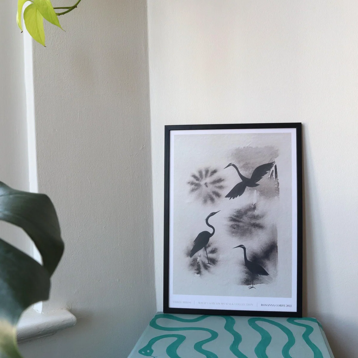 Grey / White / Black A3 - 'Three Birds' Neutral Art Print - Black Grey One Size Rosanna Corfe – image 3