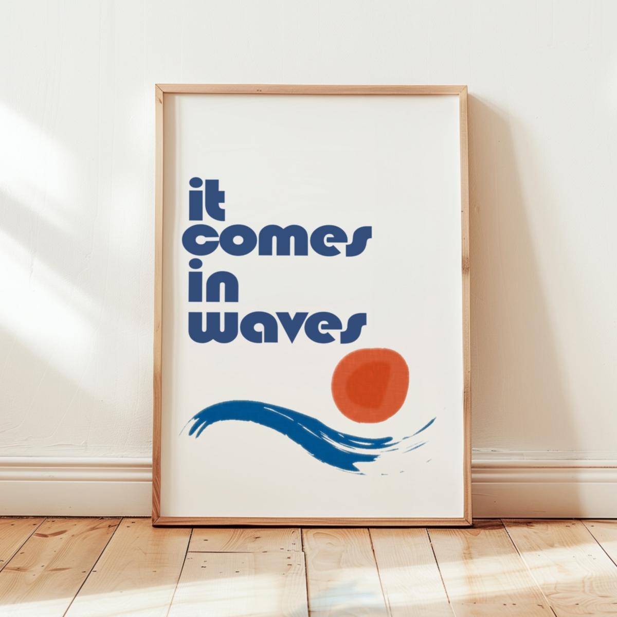 Blue / Red It Comes In Waves Retro Playful Art Print A3 | A3 | 297 X 420Mm | Fanclub – image 2