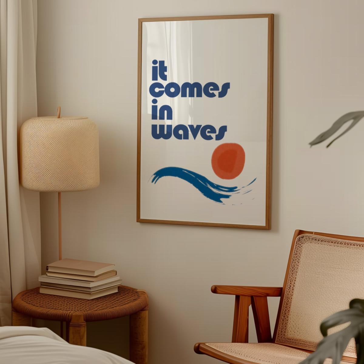 Blue / Red It Comes In Waves Retro Playful Art Print A3 | A3 | 297 X 420Mm | Fanclub – image 3