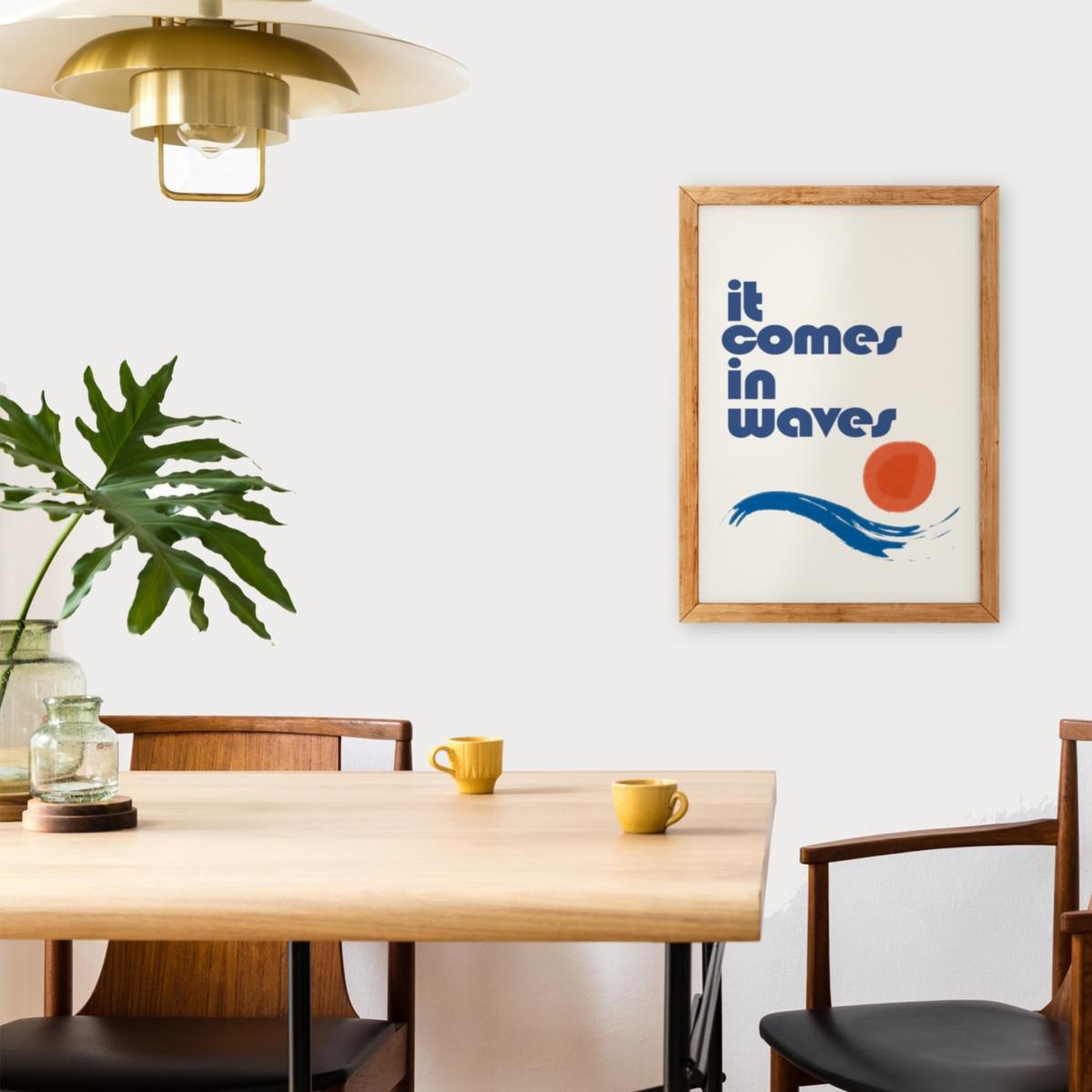 Blue / Red It Comes In Waves Retro Playful Art Print A3 | A3 | 297 X 420Mm | Fanclub – image 4