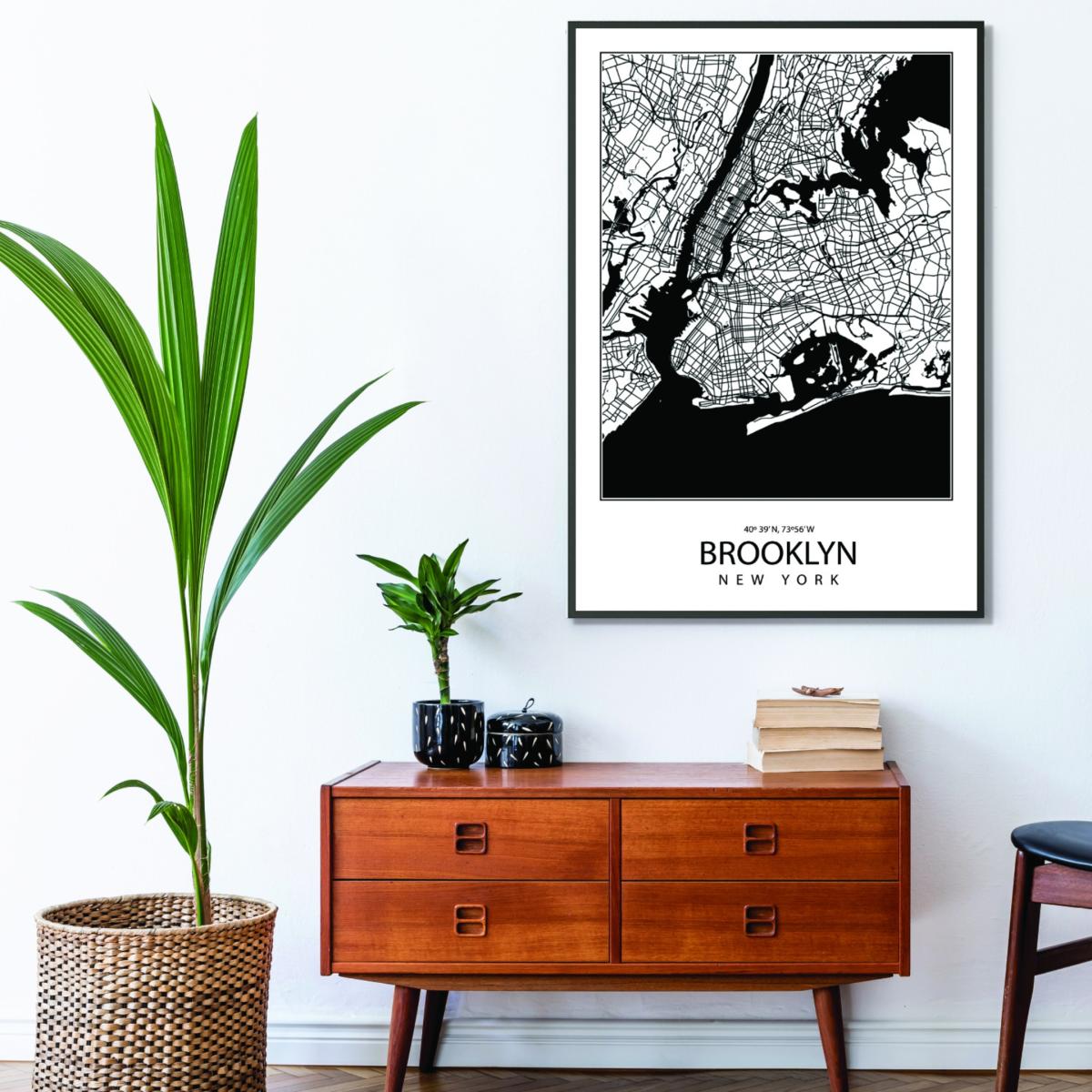 Black Map Of Brooklyn New York A1 594 X 841Mm Stanley Print House – image 3