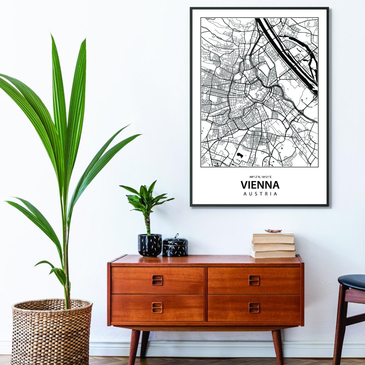 Black Map Of Vienna Austria A3 297 X 420Mm Stanley Print House – image 3