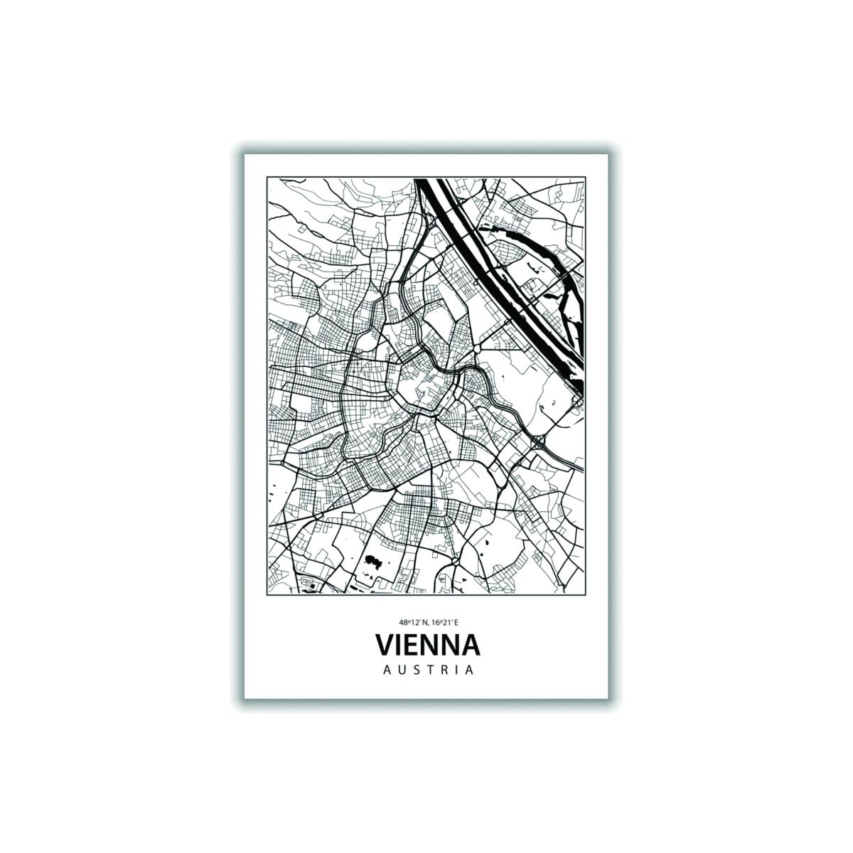 Black Map Of Vienna Austria A3 297 X 420Mm Stanley Print House – image 1