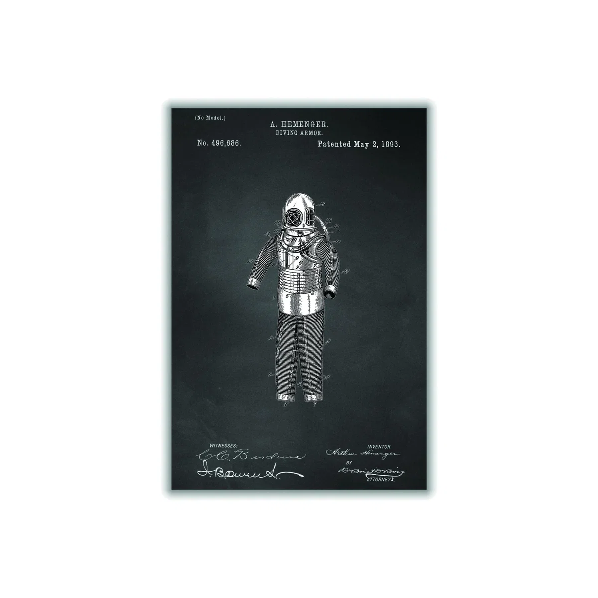 Grey Diving Armor Patent A3 297 X 420Mm Stanley Print House – image 1