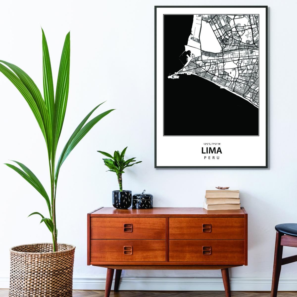 Black Map Of Lima Peru A3 297 X 420Mm Stanley Print House – image 3