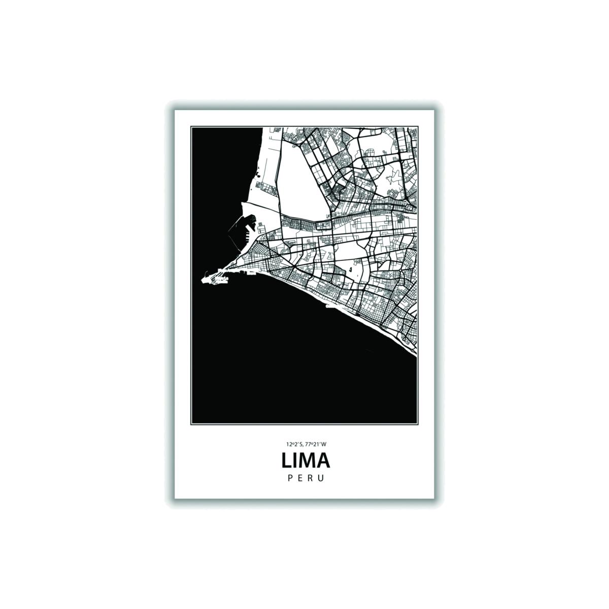 Black Map Of Lima Peru A3 297 X 420Mm Stanley Print House – image 1
