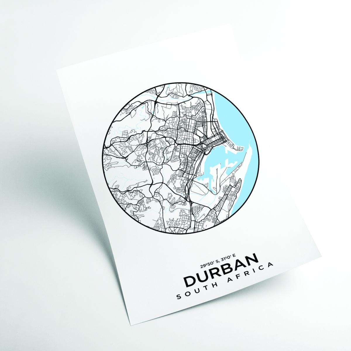 Blue Map Of Durban A4 210 X 297Mm Stanley Print House – image 2