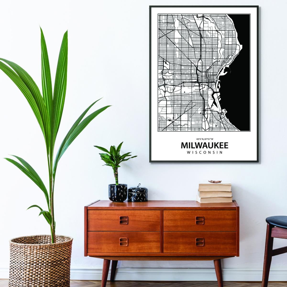 Black Map Of Milwaukee A1 594 X 841Mm Stanley Print House – image 3